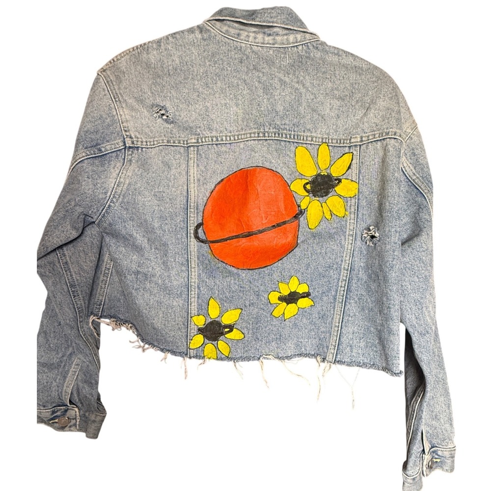 DL1961 Hand Painted Custom Denim Jacket Light Wash Cropped Distressed Small